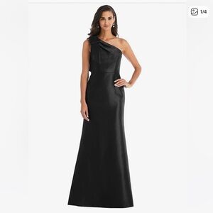 ALFRED SUNG Elegant Black One-Shoulder Dress